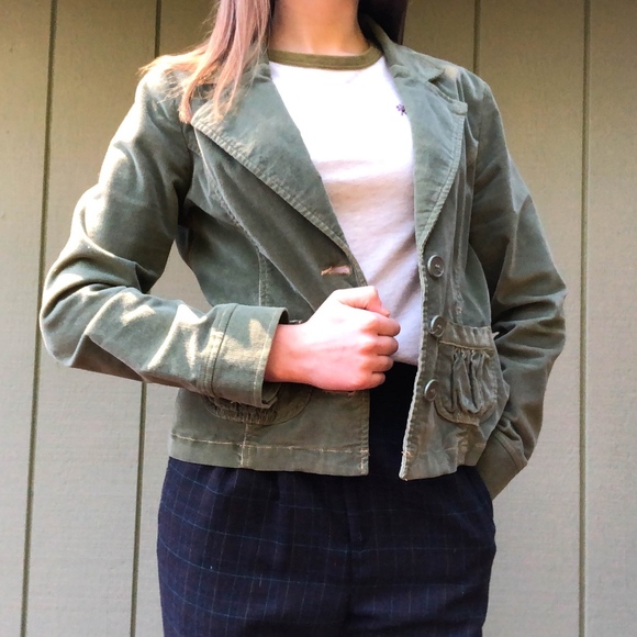Tulle Olive Green Vintage Corduroy Blazer Jacket - Picture 4 of 7